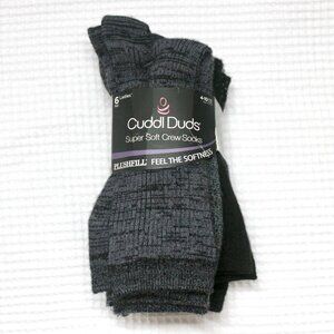 NWT Cuddl Duds Grey Black Super Soft Crew Socks 6 Pairs Pack 4-10